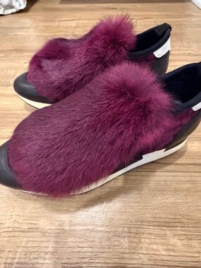 Pollini Burgundy Faux-Fur Slip-On Sneakers